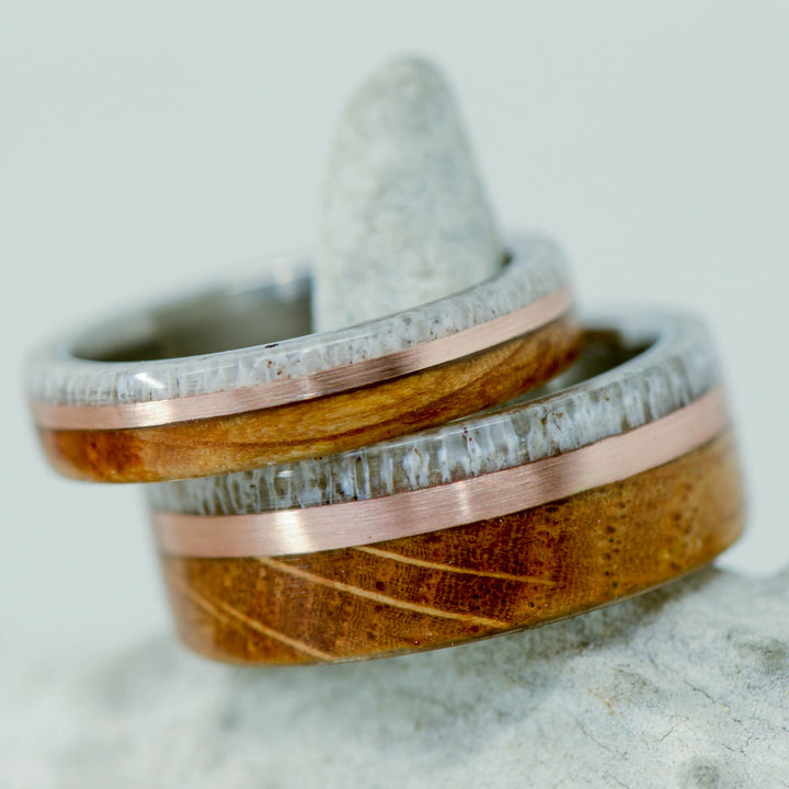 Antler, Rose Gold, Whiskey Barrel Wood