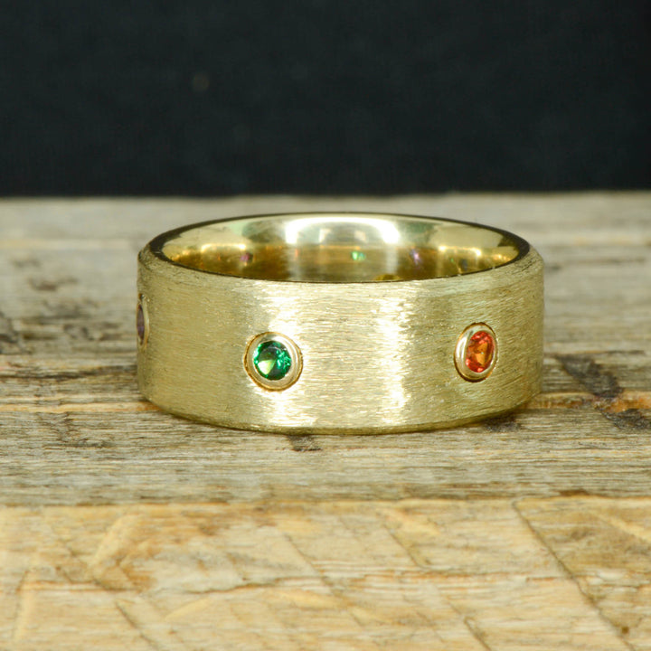 Infinity Ring, Brushed Gold, & Gemstones