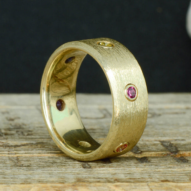 Infinity Ring, Brushed Gold, & Gemstones