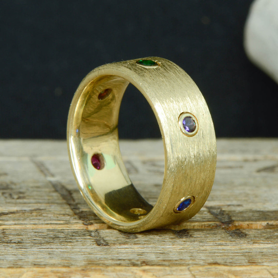 Infinity Ring, Brushed Gold, & Gemstones