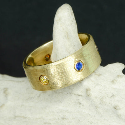 Infinity Ring, Brushed Gold, & Gemstones