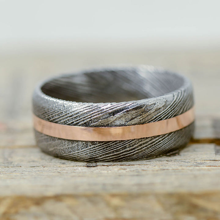 Dark Damascus Steel, Rose Gold Inlay