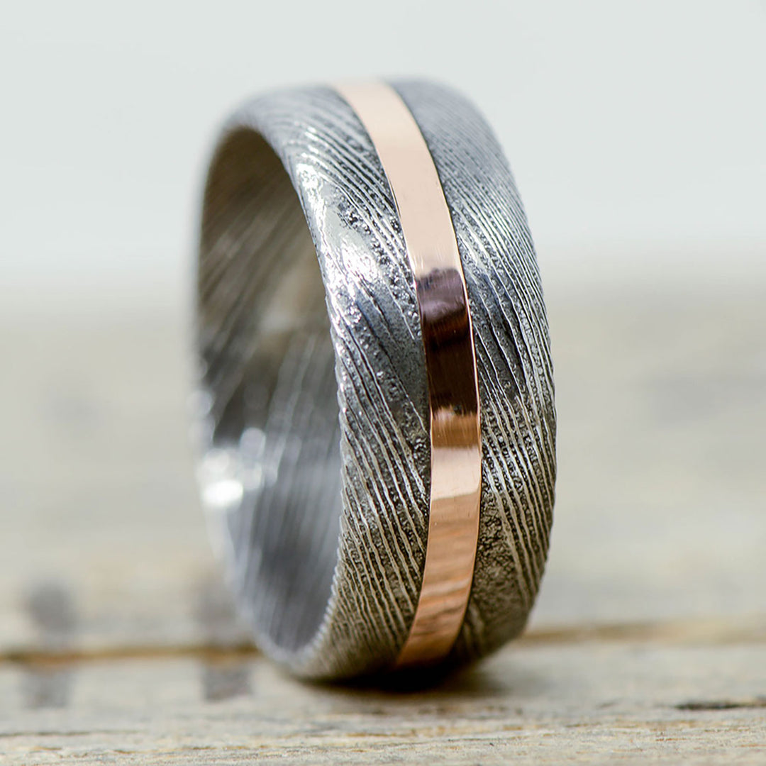 Dark Damascus Steel, Rose Gold Inlay