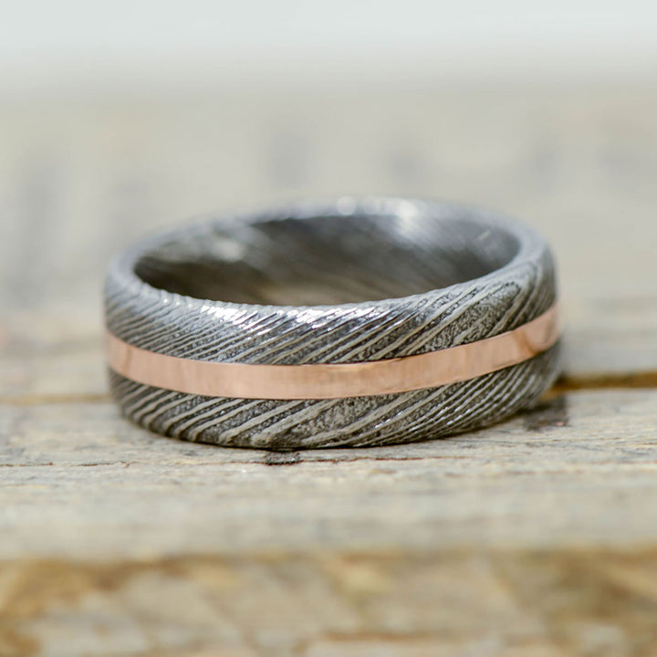 Dark Damascus Steel, Rose Gold Inlay