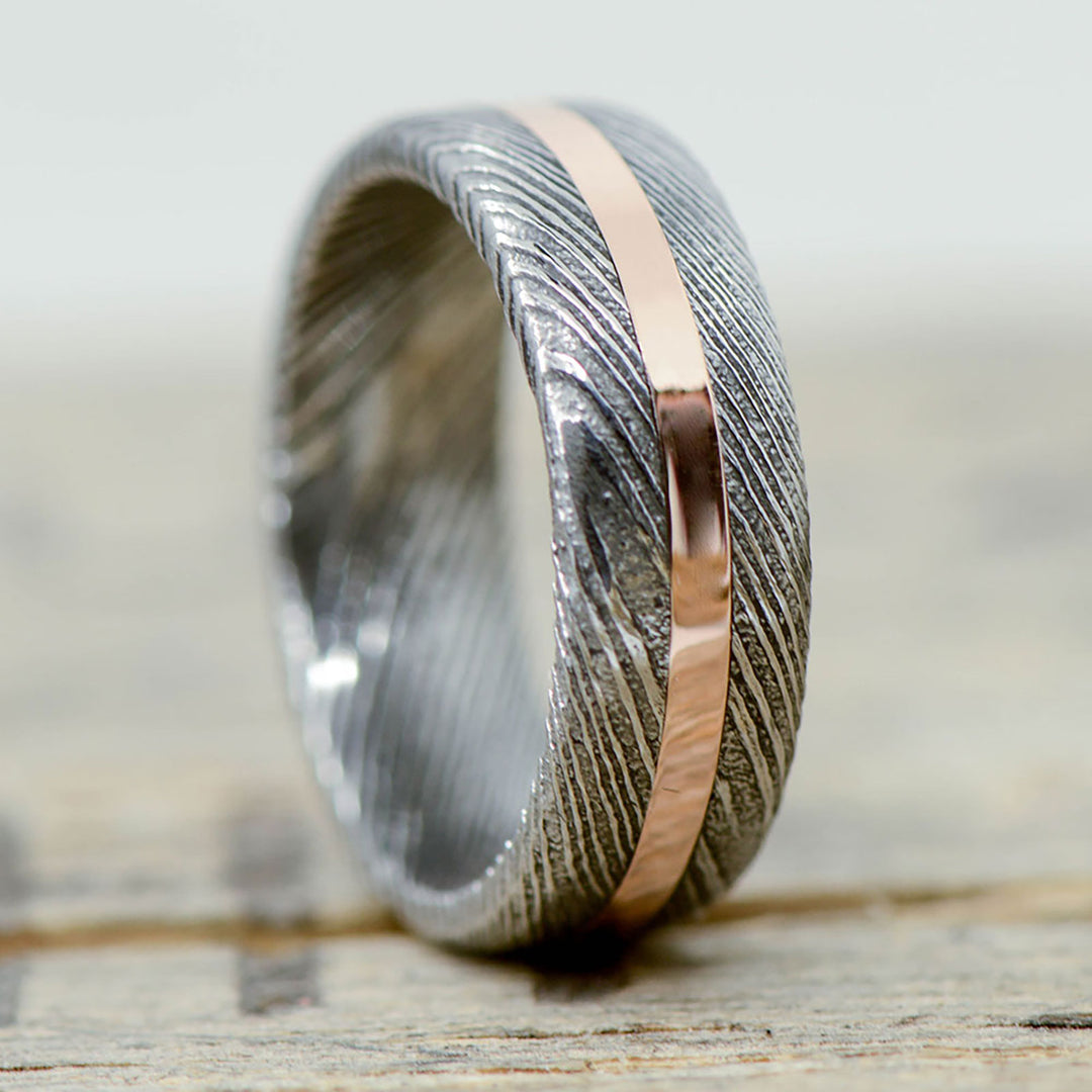 Dark Damascus Steel, Rose Gold Inlay