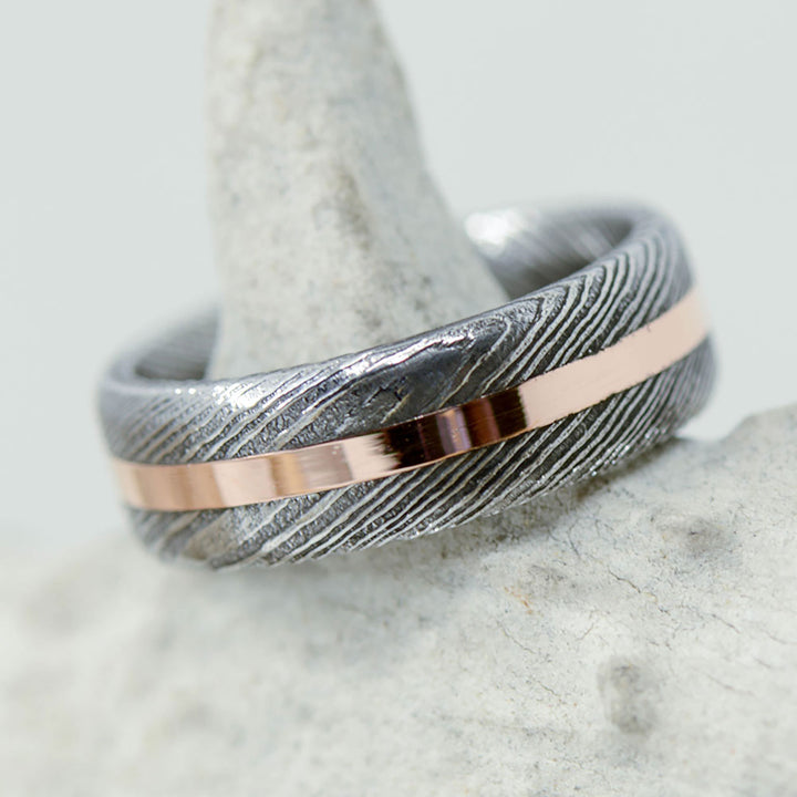 Dark Damascus Steel, Rose Gold Inlay