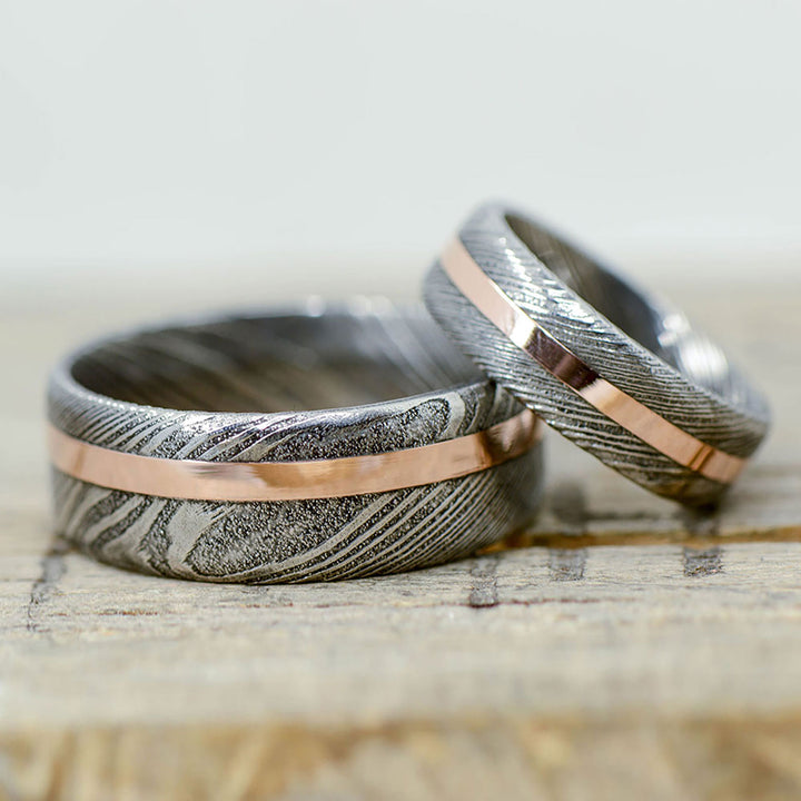 Dark Damascus Steel, Rose Gold Inlay