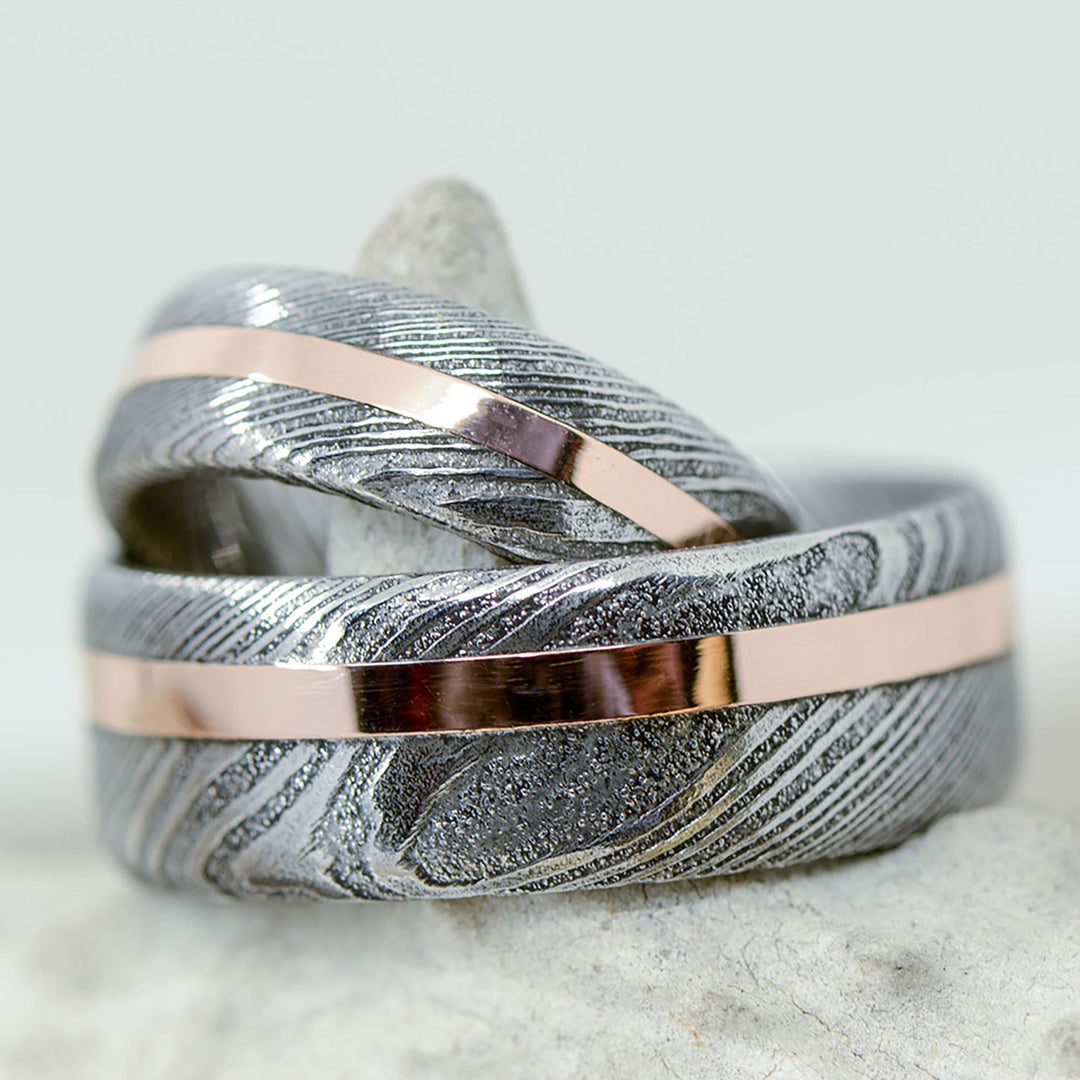 Dark Damascus Steel, Rose Gold Inlay