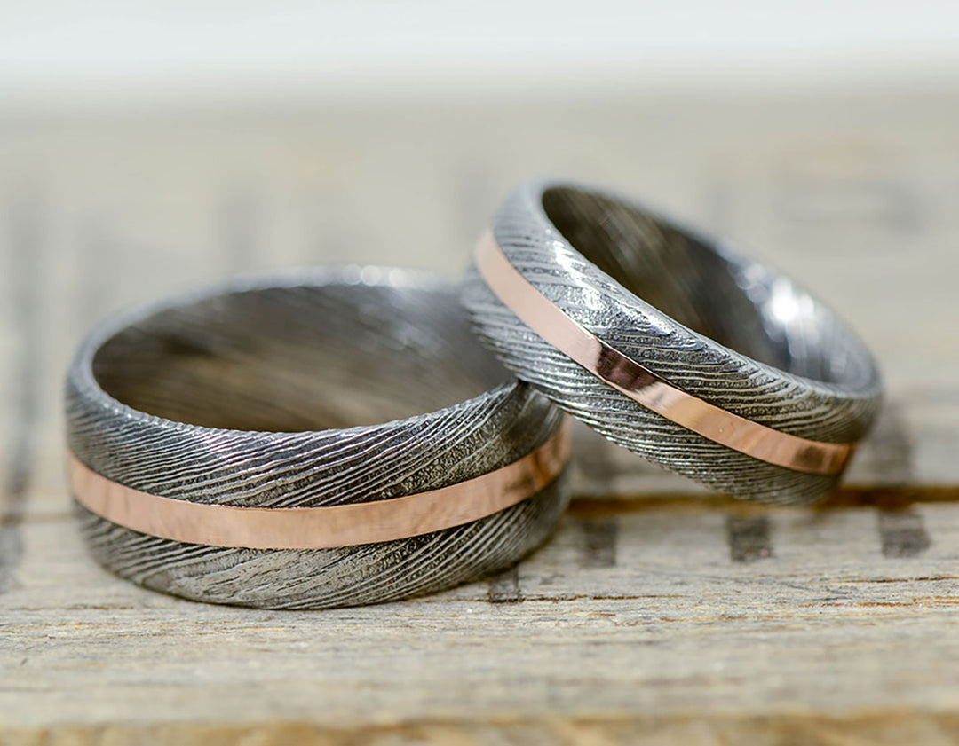 Dark Damascus Steel, Rose Gold Inlay