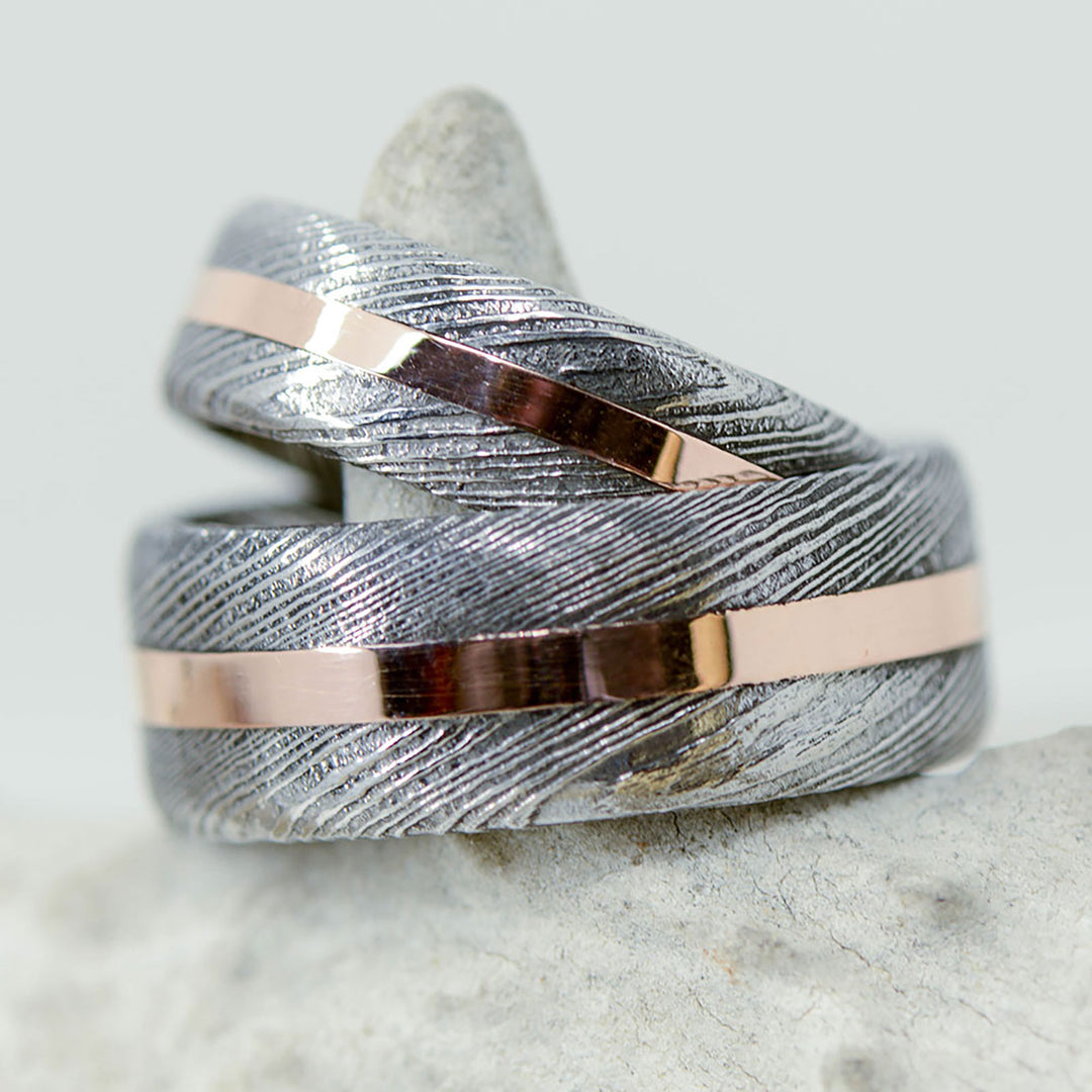 Dark Damascus Steel, Rose Gold Inlay