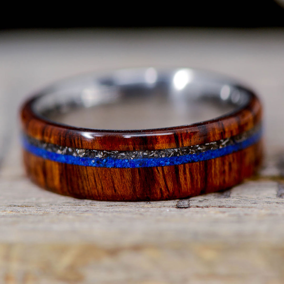 Desert Ironwood with Crushed Meteorite, and Blue Lapis Lazuli Inlays