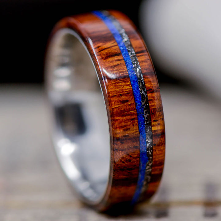 Desert Ironwood with Crushed Meteorite, and Blue Lapis Lazuli Inlays