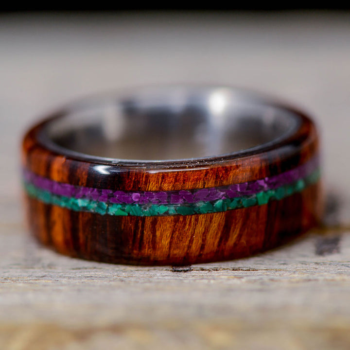 Desert Ironwood, Purple Sugilite, and Green Malachite Inlays