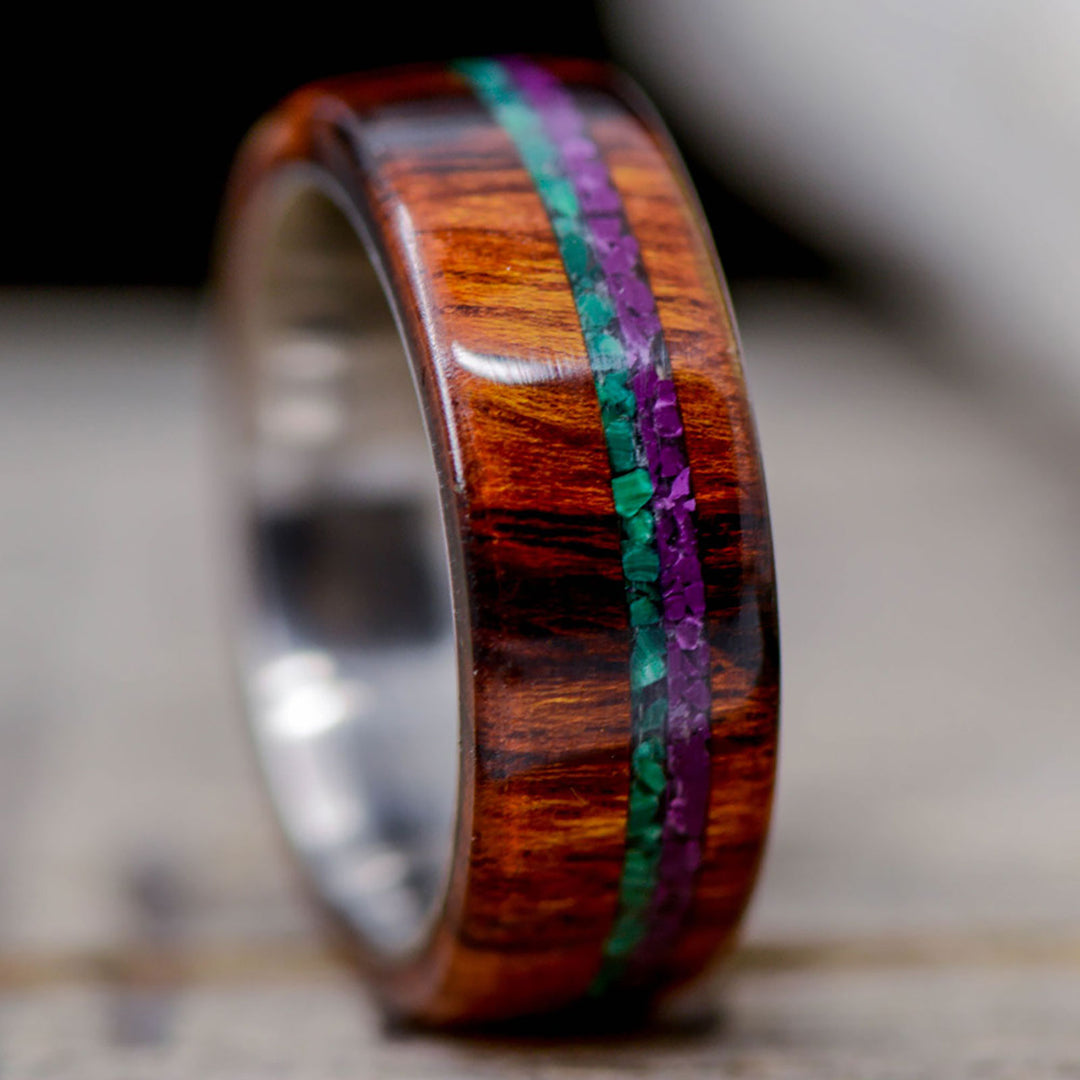 Desert Ironwood, Purple Sugilite, and Green Malachite Inlays