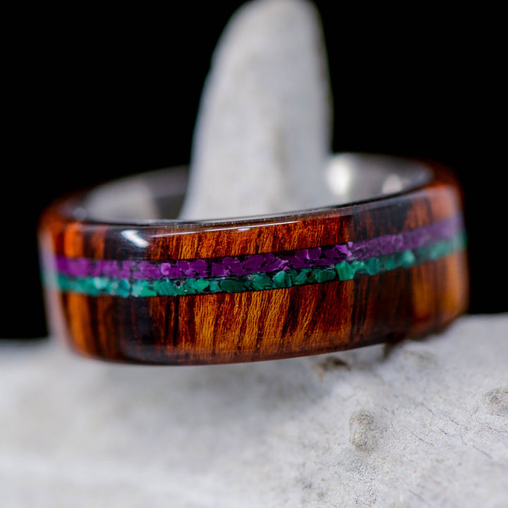 Desert Ironwood, Purple Sugilite, and Green Malachite Inlays