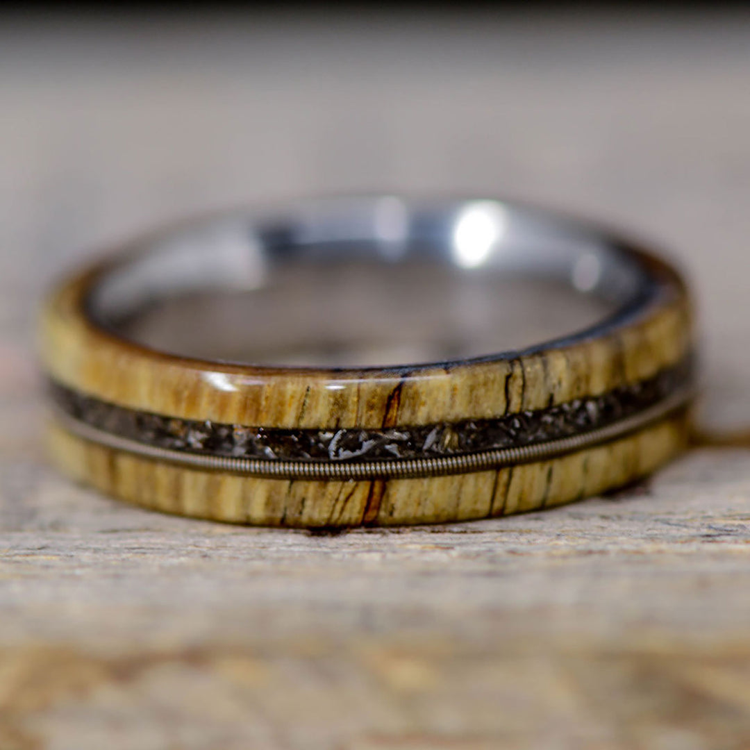 Spalted Maple, Guitar String, and Crushed Meteorite Inlays