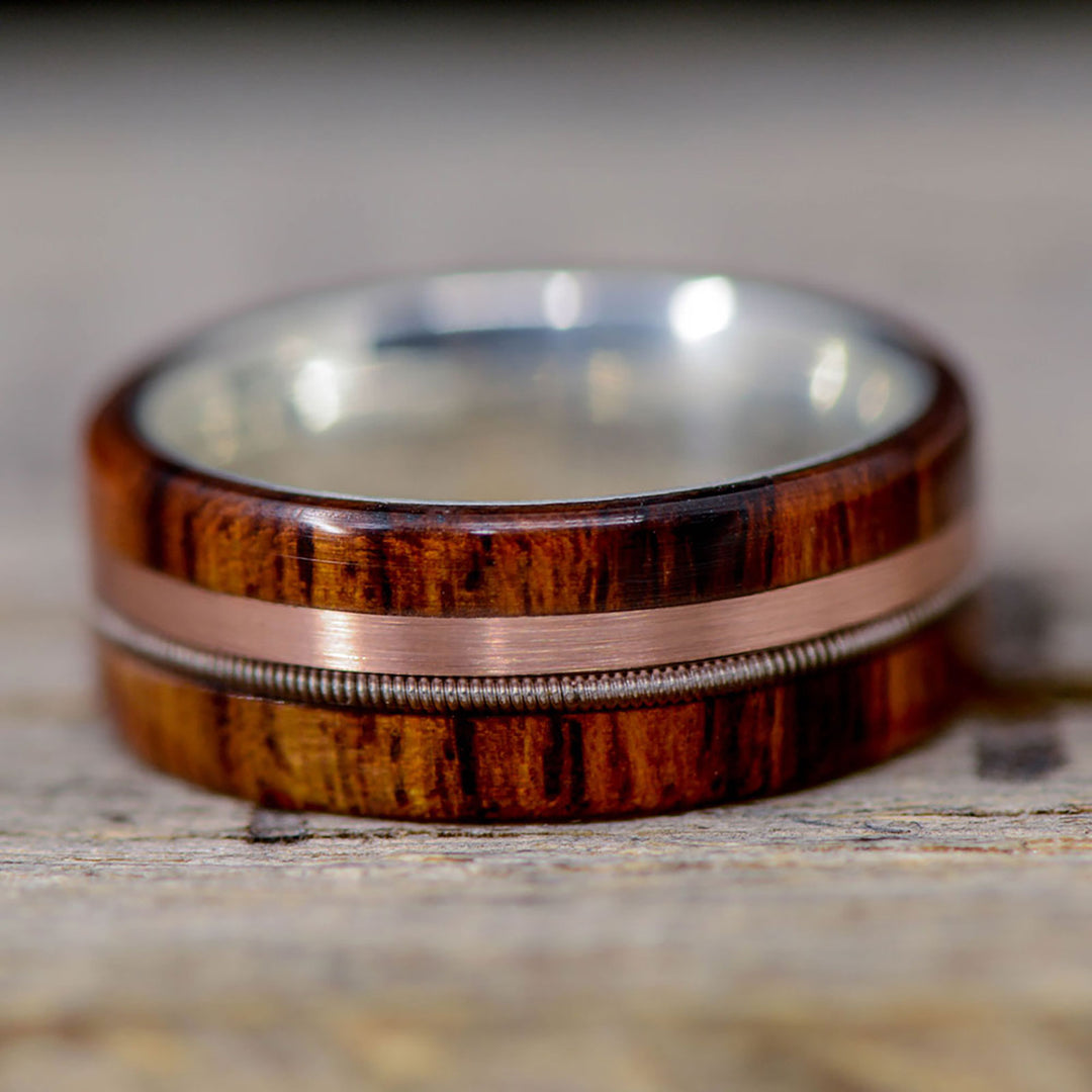 Desert Ironwood, Rose Gold, and Guitar String Inlays