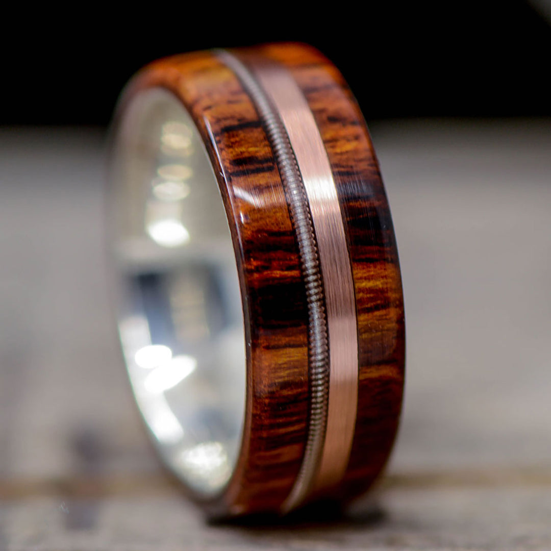 Desert Ironwood, Rose Gold, and Guitar String Inlays