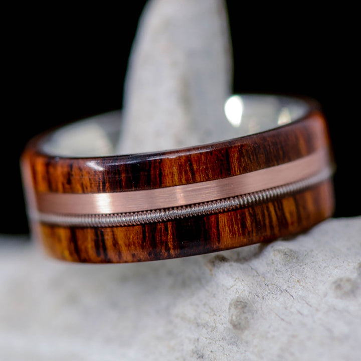 Desert Ironwood, Rose Gold, and Guitar String Inlays