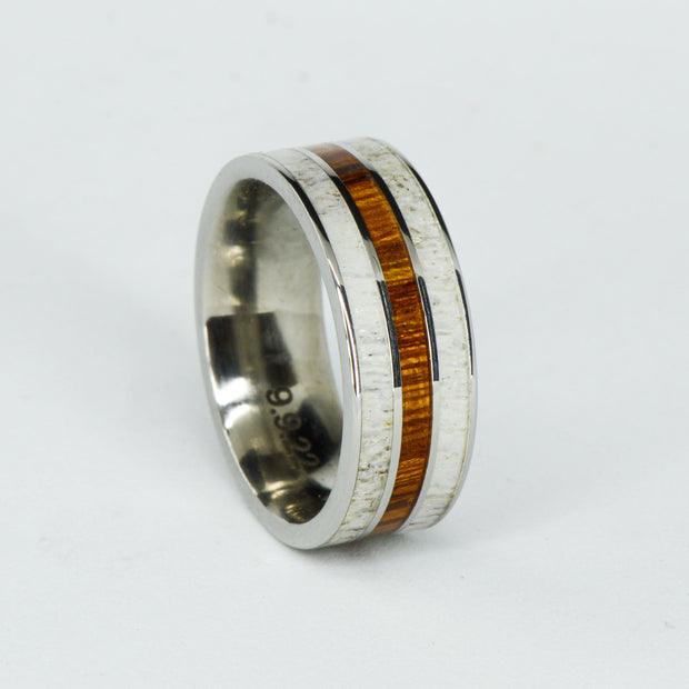 SALE RING -  Stainless Steel, Ironwood, & Antler - Size 9