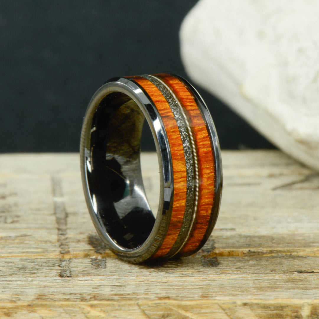 Ironwood, Meteorite, & Guitar String in Tungsten or Ceramic Channel