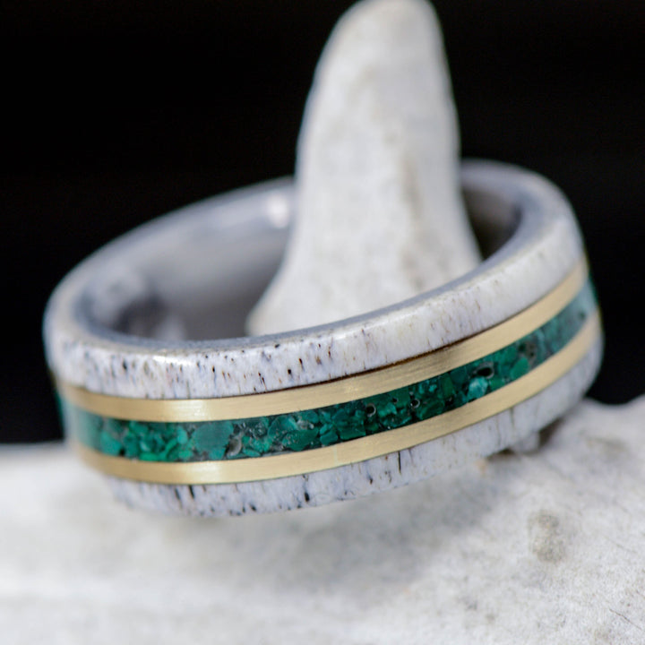 Antler, Malachite, Yellow Gold