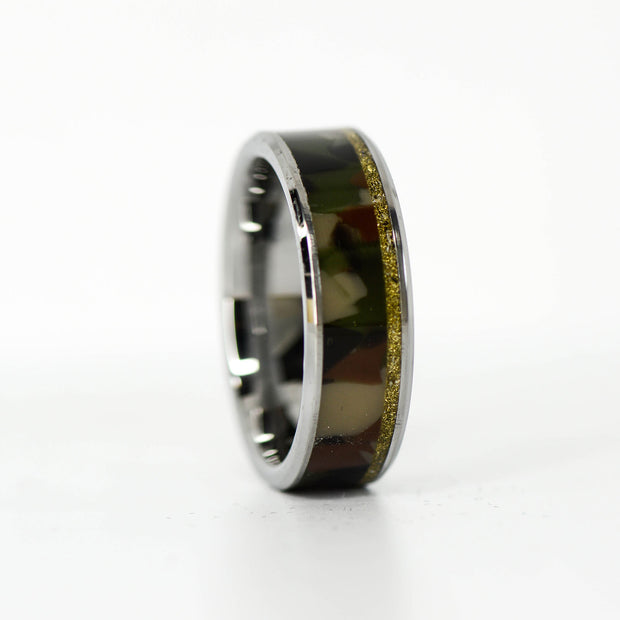 SALE RING - Tungsten, Camo & Brass Bullet Casing - Size 13