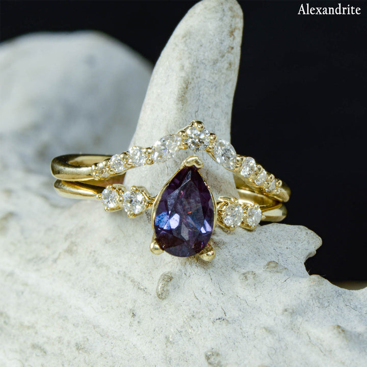 Pear Solitaire Ring with Diamond Stacking Band - ***CHOOSE YOUR STONE***