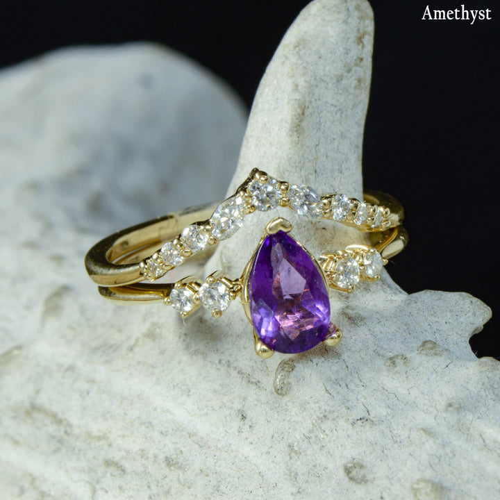 Pear Solitaire Ring with Diamond Stacking Band - ***CHOOSE YOUR STONE***