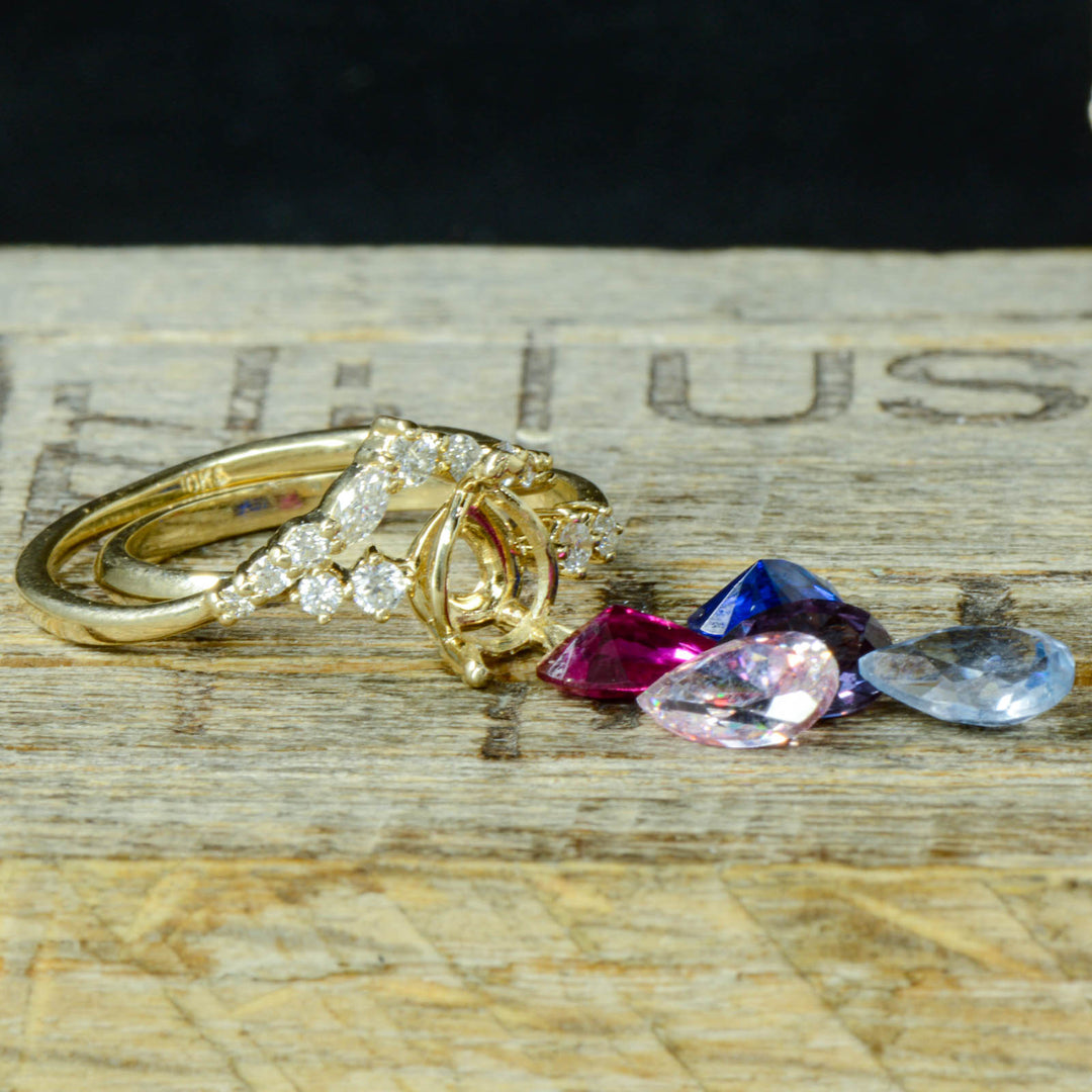 Pear Solitaire Ring with Diamond Stacking Band - ***CHOOSE YOUR STONE***
