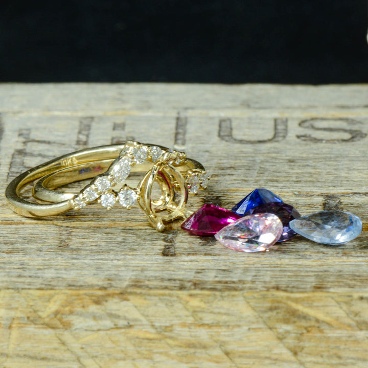Pear Solitaire Ring with Diamond Stacking Band - ***CHOOSE YOUR STONE***
