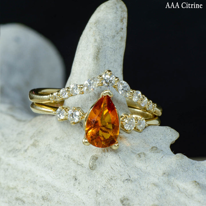 Pear Solitaire Ring with Diamond Stacking Band - ***CHOOSE YOUR STONE***
