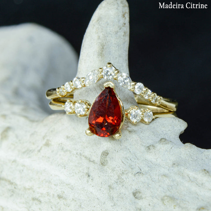 Pear Solitaire Ring with Diamond Stacking Band - ***CHOOSE YOUR STONE***