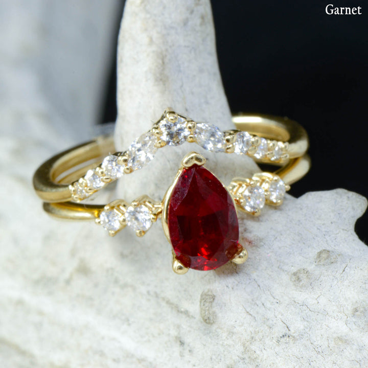Pear Solitaire Ring with Diamond Stacking Band - ***CHOOSE YOUR STONE***