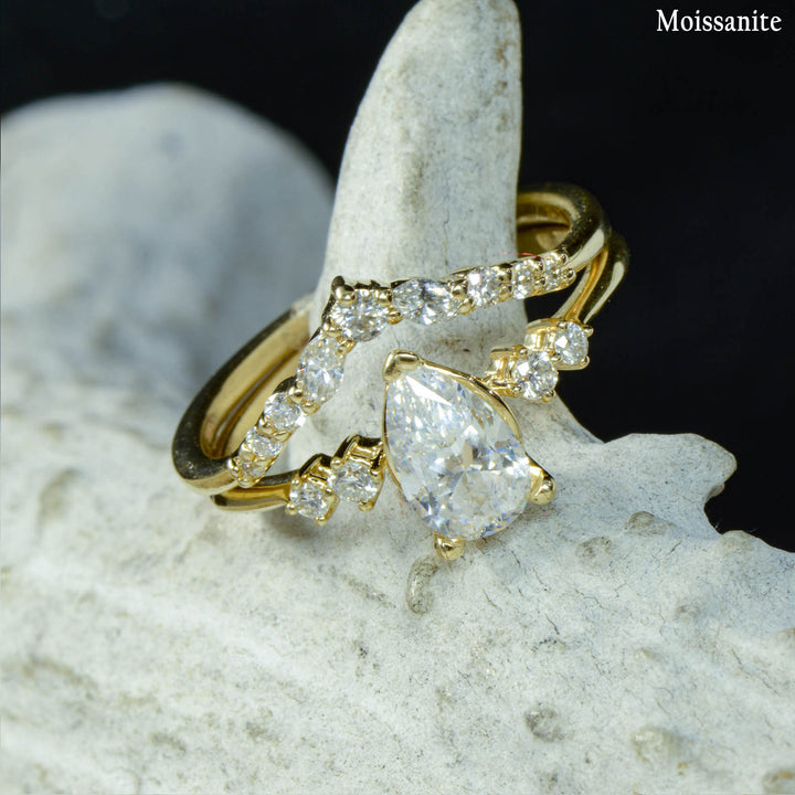 Pear Solitaire Ring with Diamond Stacking Band - ***CHOOSE YOUR STONE***