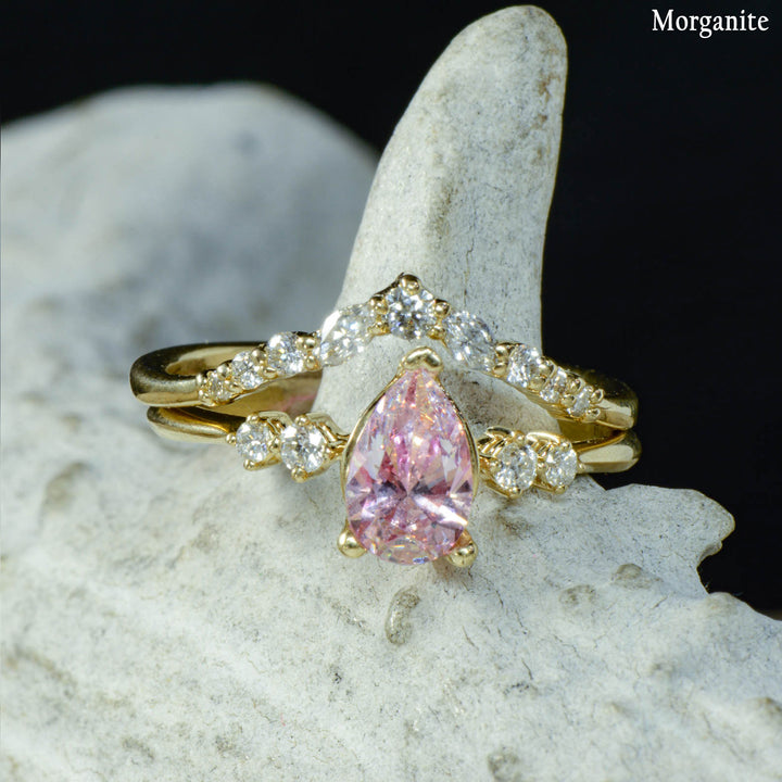 Pear Solitaire Ring with Diamond Stacking Band - ***CHOOSE YOUR STONE***