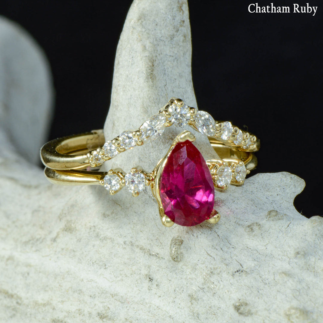 Pear Solitaire Ring with Diamond Stacking Band - ***CHOOSE YOUR STONE***