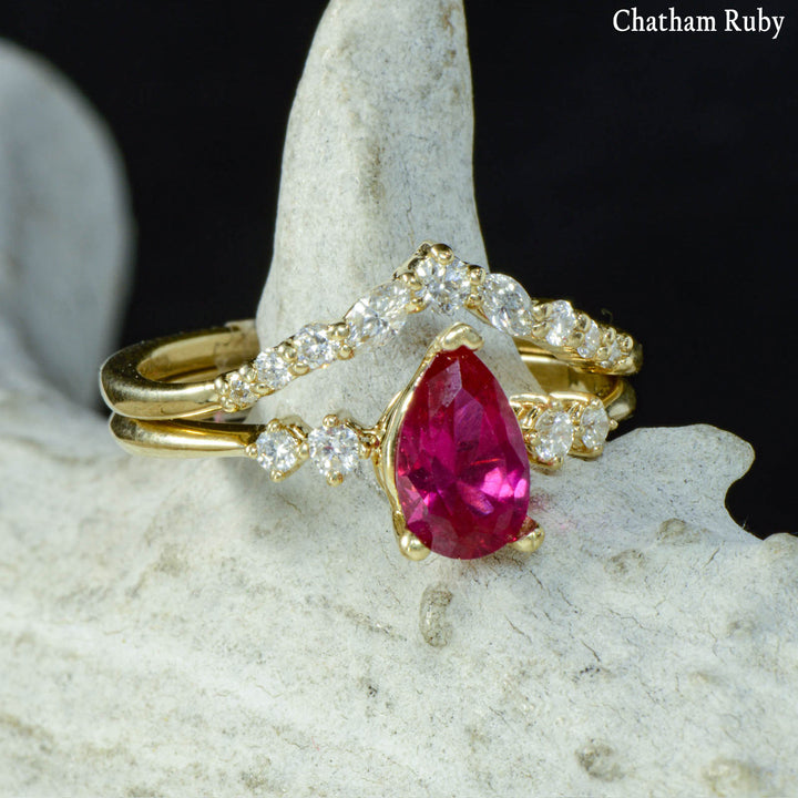 Pear Solitaire Ring with Diamond Stacking Band - ***CHOOSE YOUR STONE***