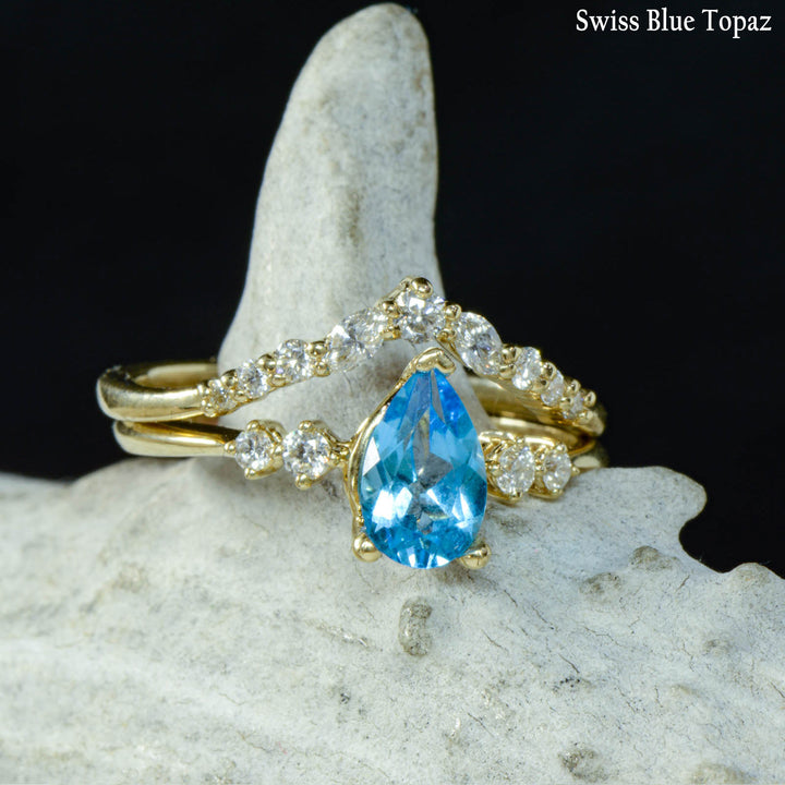Pear Solitaire Ring with Diamond Stacking Band - ***CHOOSE YOUR STONE***