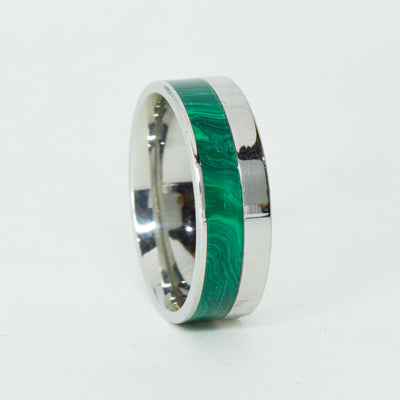 SALE RING -  Stainless Steel, Malachite - Size 12.75