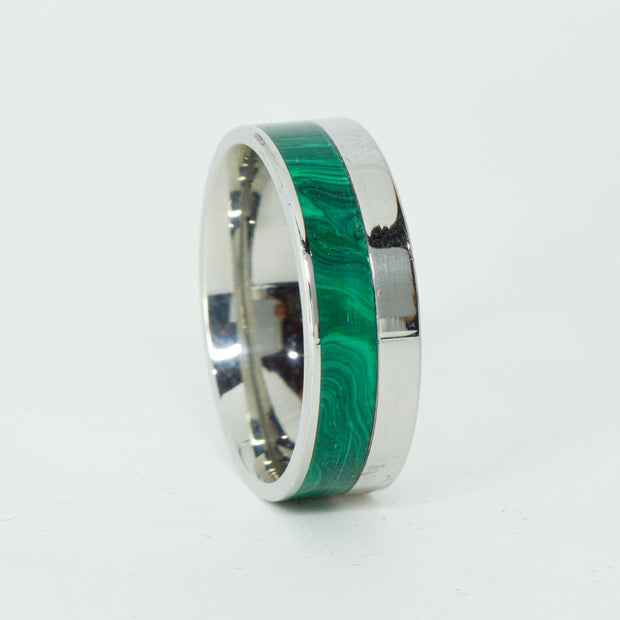 SALE RING -  Stainless Steel, Malachite - Size 12.75