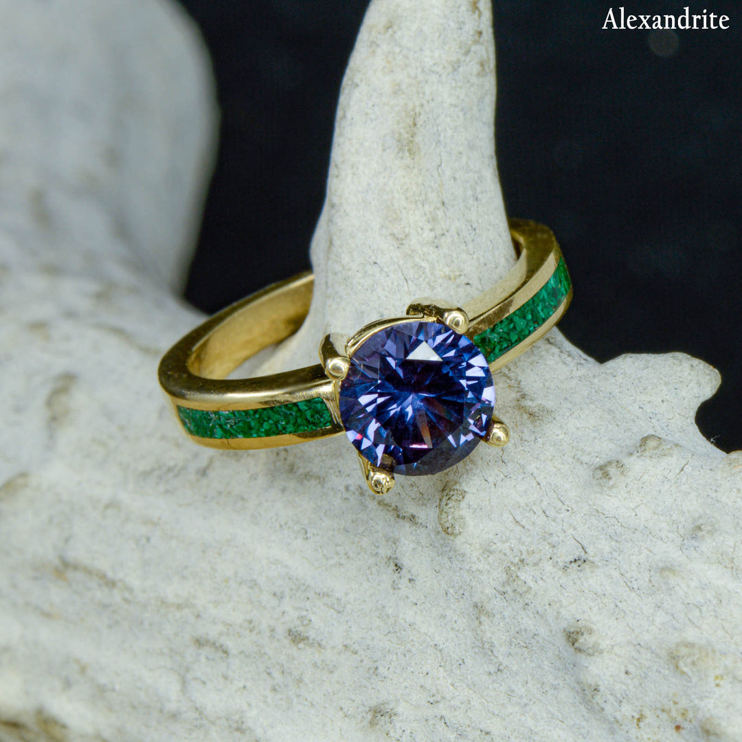 Solitaire Ring with Malachite Accents - ***CHOOSE YOUR STONE***