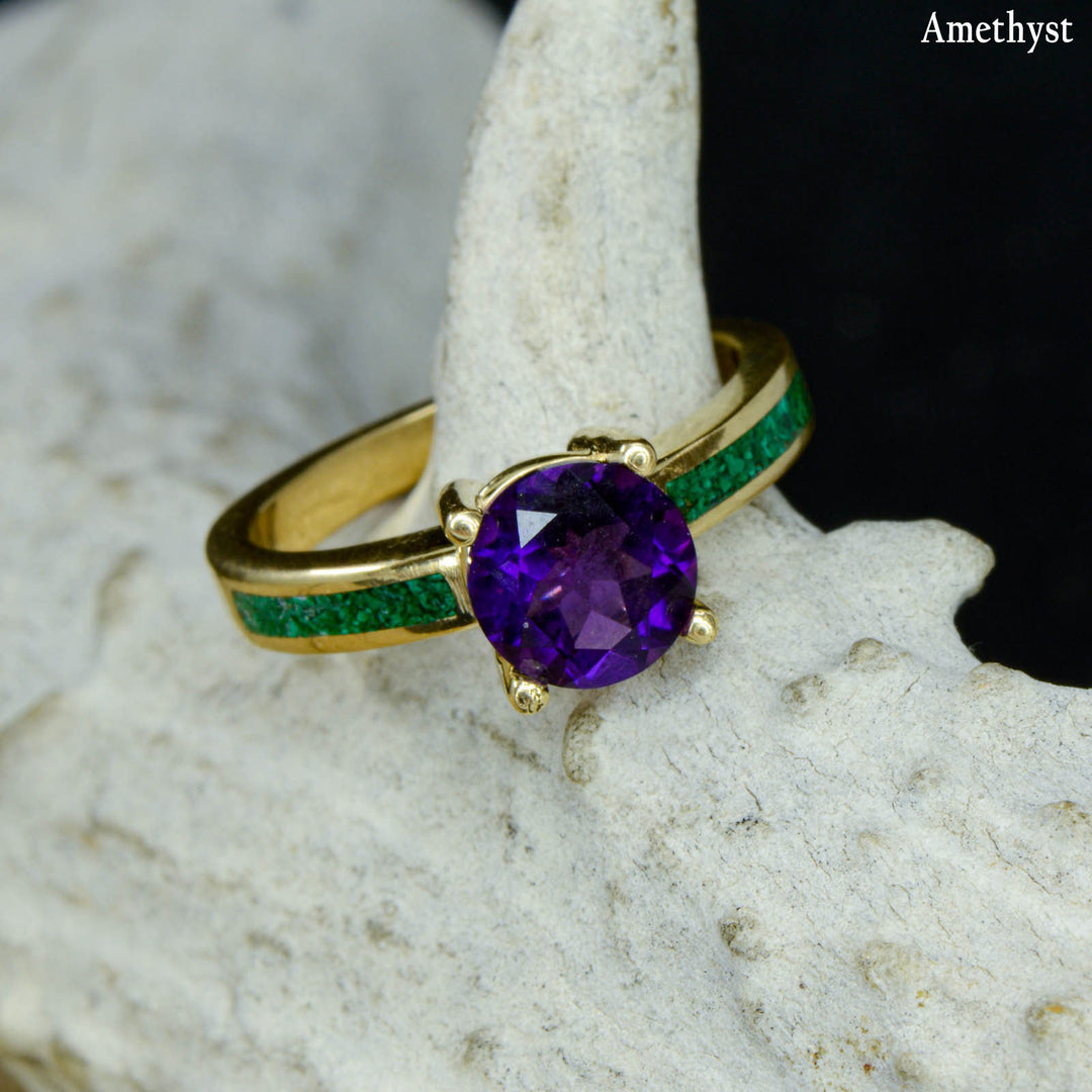 Solitaire Ring with Malachite Accents - ***CHOOSE YOUR STONE***