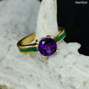 Solitaire Ring with Malachite Accents