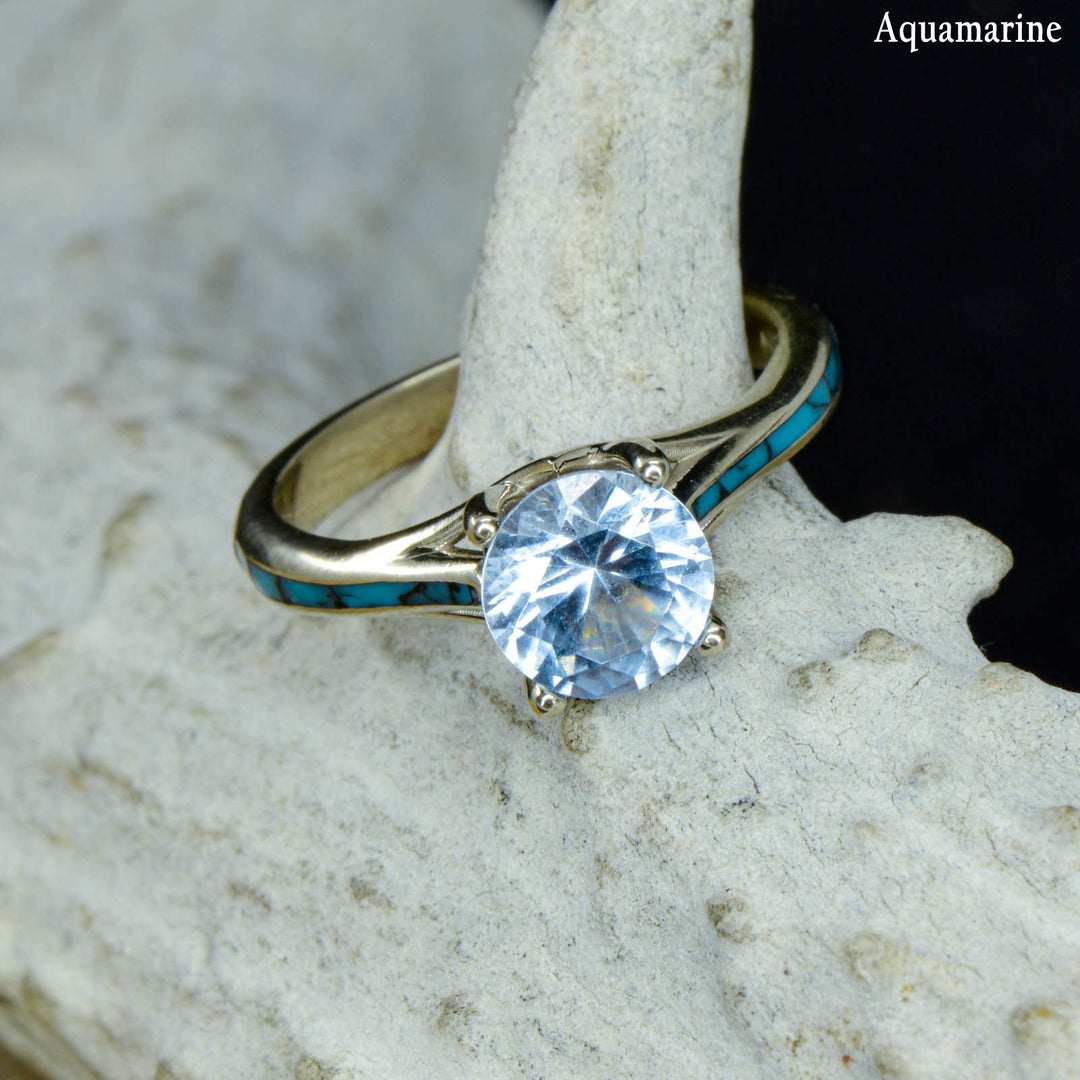 Solitaire Ring with Turquoise Accents - ***CHOOSE YOUR STONE***