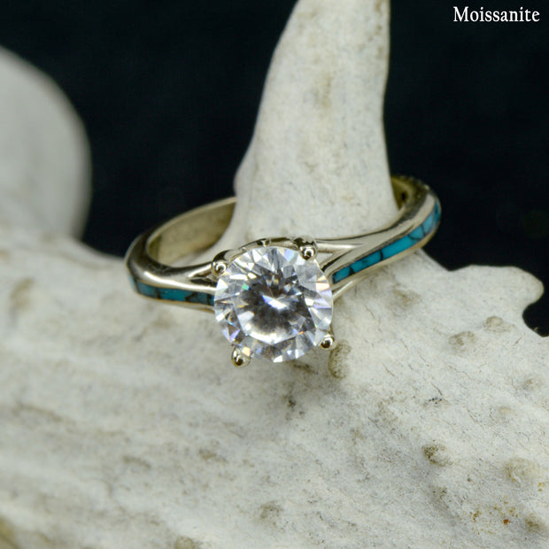 Solitaire Ring with Turquoise Accents