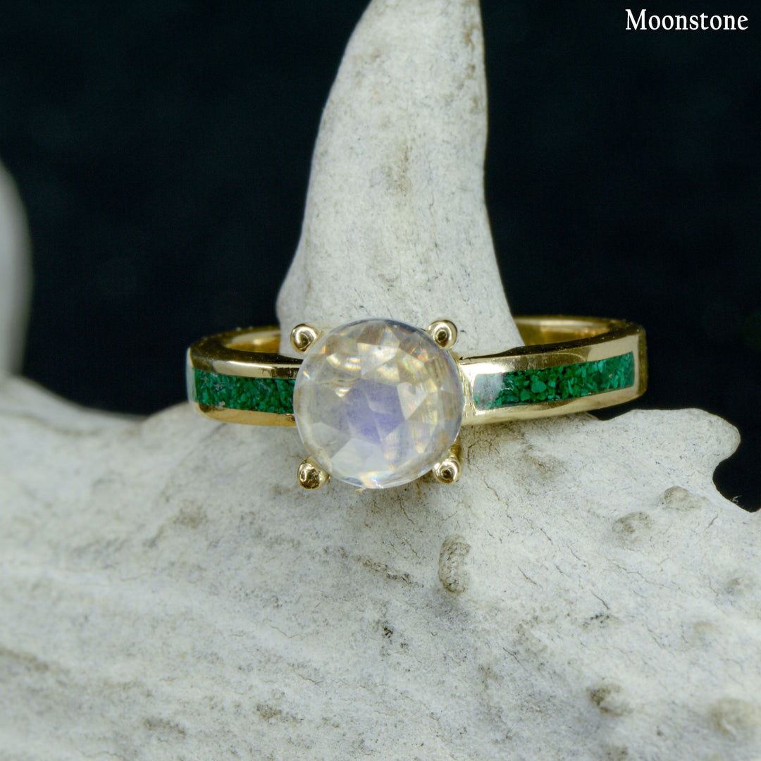 Solitaire Ring with Malachite Accents - ***CHOOSE YOUR STONE***