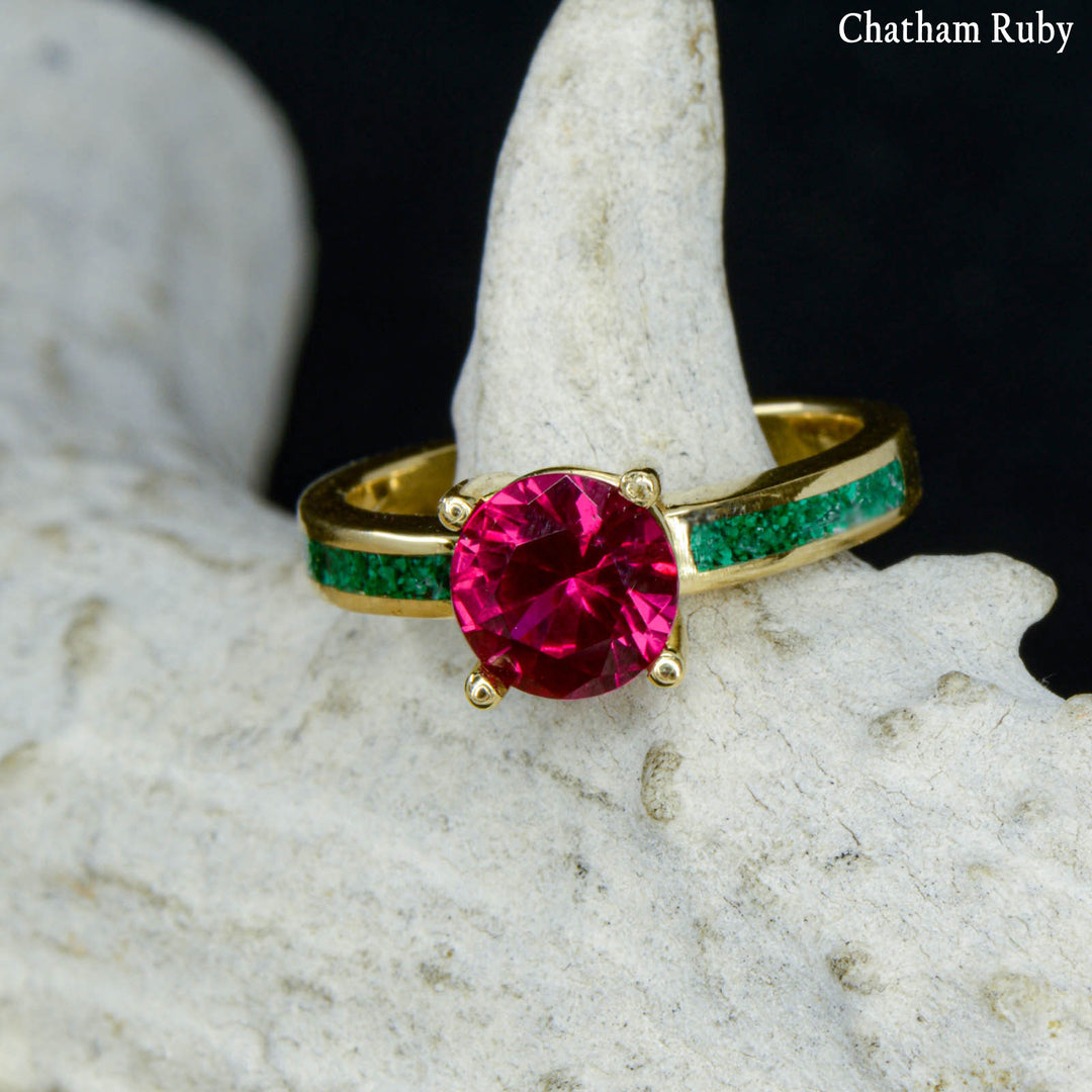 Solitaire Ring with Malachite Accents - ***CHOOSE YOUR STONE***